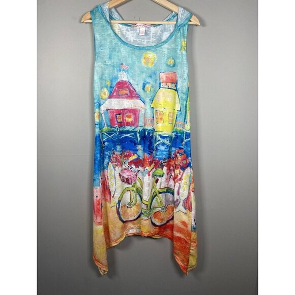 Leoma Lovegrove Happy Place Women’s M Hooded Cover Up Vented Sleeveless Beach - Picture 1 of 13